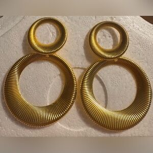 Large Statement Gold Tone Circles Dangle Earrings